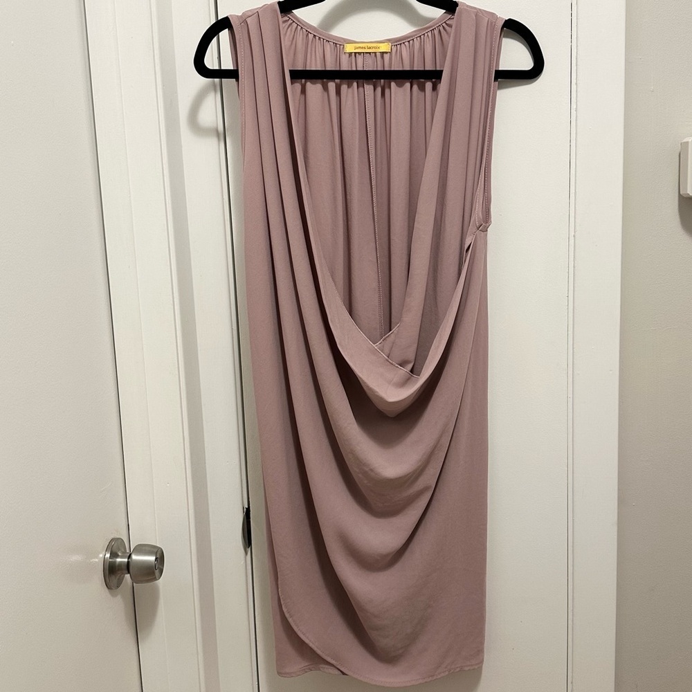 James Lacroix Violet Mauve Drape Neck Tulip Mini Short Dress Sleeveless LowCut S